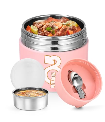 Bixury Fiambrera Termica Comida Caliente,1300ml Termo Comida Caliente Acero Inoxidable Taza Aislada con Cuchara Plegable Taza Térmica para Sopa Cereal Ensaladas Adecuado Oficinas y Escuelas Amarillo