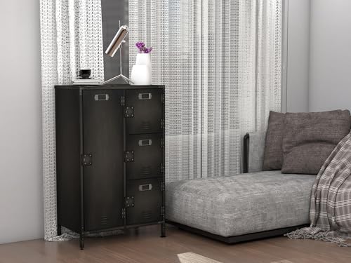 Image of Metal Locker Storage Cabinet, 55 inch Employees Locker with 4 Doors, Steel Retro Wardrobe with Adjustable Feet for Home, Office, Gym, School