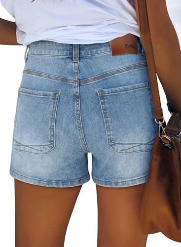 Image of onlypuff Womens Jean Short Cut Off Denim Shorts High Waist Ripped Distressed Stretchy