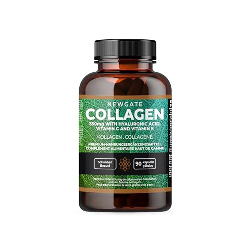 Newgate Labs Kollagen 350 mg mit Hyaluronsäure, Vitamin C und Vitamin E – Fortschrittliche Nahrungsergänzung – 90 hochwirksame Kapseln – Gesundheit und Wellness – GMO-frei – Halal