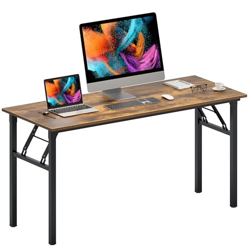 Need Home Office Desk Large Computer Desk 60 inch Sturdy Table Foldable Desk Gaming Computer Table No Assembly Required, Rustic Brown&Black Frame AC5FB(152.4 * 60)