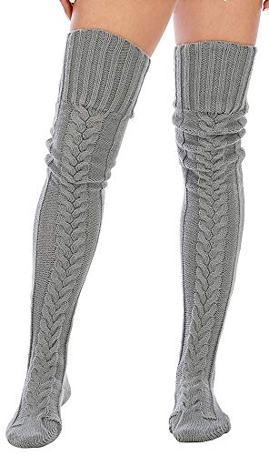 Image of Leoparts Women's Cable Knitted Thigh High Boot Socks Extra Long Winter Stockings Over Knee Leg Warmers
