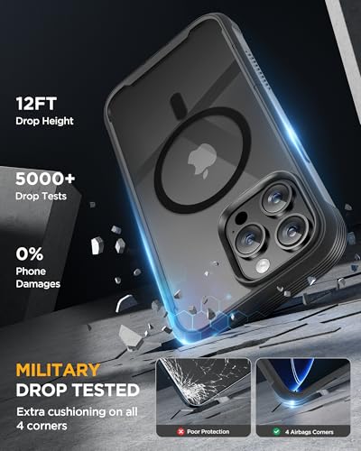 Image of Miracase Magnetic for iPhone 16 Pro Max Case 6.9'' [Compatible with MagSafe] Full-Body Phone case with Built-in Glass Screen Protector& Camera Protector,Drop Proof 16 Pro Max Cover,Black