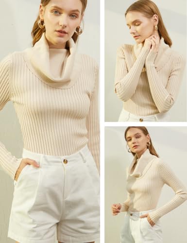Image of v28 Women's Stretchable Cowl Neck Knit Long Sleeve Slim Fit Bodycon Sexy Sweater