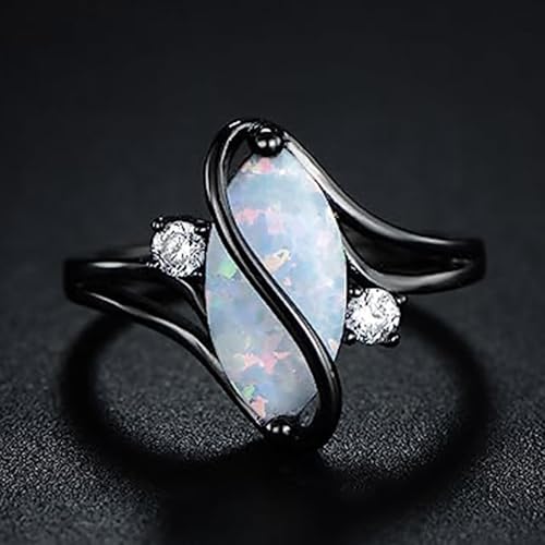 Charming Black Ring Female Engagement Jewelry with White Simulated Opal3