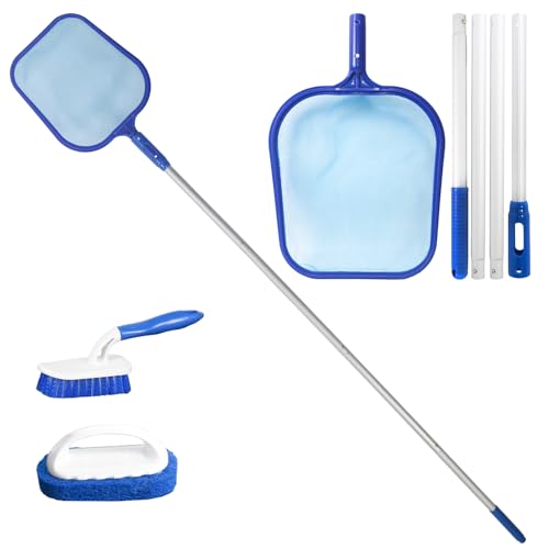 155CM Pool Skimmer Net with Telescopic Pole, Hot Tubs Leaf Net Swimming Pool Cleaning Net Fine Mesh Rake Net Catching Floating Leaves Insects Fish Net for Garden Pond Hot Tub Spa Fountain Fish Tank