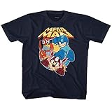 mega man 7 best boss order Offiziell lizenzierte Waren Mega Man - Unisex-Kind Flat Colors T-Shirt, Small (7-8), Navy
