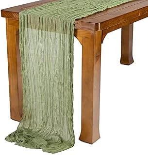 IUIBMI Sage Green Cheese Cloth Table Runner 90 x 400CM Long Rustic Gauze Table Runner, Romantic Semi-Sheer Fabric Table Cloth Runners for Wedding Arbor Birthday Party Decor
