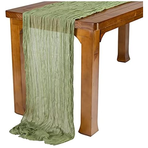 IUIBMI Sage Green Cheese Cloth Table Runner 90 x 400CM Long Rustic Gauze Table Runner, Romantic Semi-Sheer Fabric Table Cloth Runners for Wedding Arbor Birthday Party Decor Cover