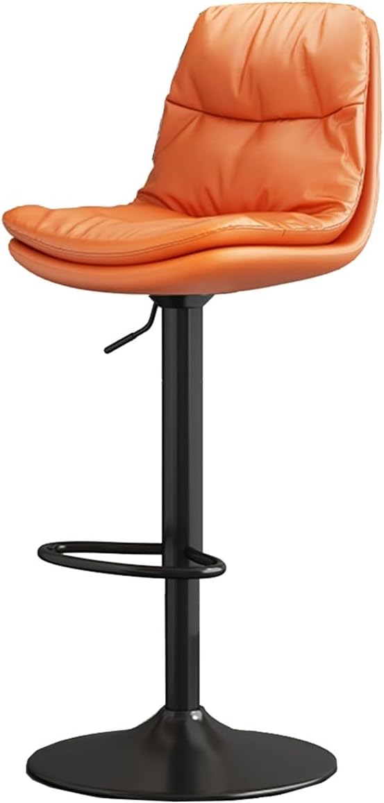 Swivel Bar Stools Double-Layer Filled Upholstered Bar Chairs With Back Adjustable Height Barstools Leather For Kitchen Island Easy Assembly Bank Counter Chairs(Orange,Black Legs)