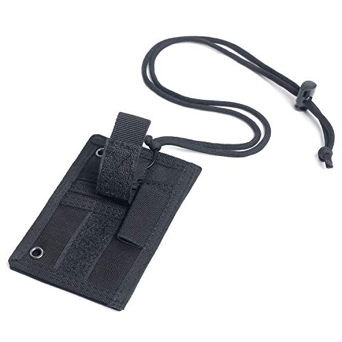 Tactical Id Card Holder Detachable Hook & Loop Patch Badge Holder Adjustable 1000D Cordura Neck Lanyard Key Ring And Credit Card Organizer (Black) #TOP4