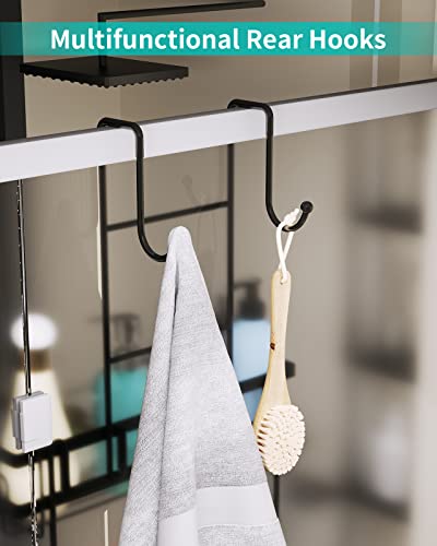 HapiRm Shower Caddy Hanging, Over Door Shower Caddy with Soap and Razor Holder, No Drilling Hook over Shower Caddy for Towel, Bath Ball, Stainless Steel Shower Caddy Black, 4 Adhesives - Image 6