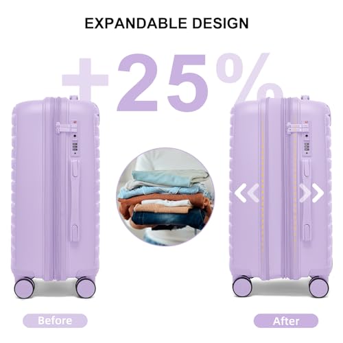 LARVENDER Luggage Sets 3 Piece, Expandable Hardside PP Carry On Luggage Suitcase with 360° Spinner Wheels TSA Lock Suitcase Set for Women Men, Lavender by LARVENDER - Used condition - Image 3