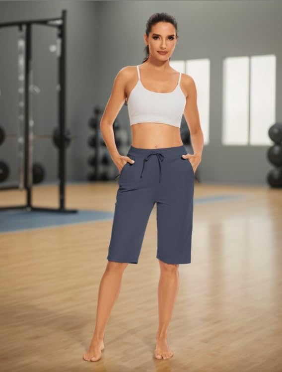 Womens Bermuda Shorts 12" Knee Length Drawstring with 2 Deep Zippered Pockets Comfy Lounge Breathable Shorts - Image 3