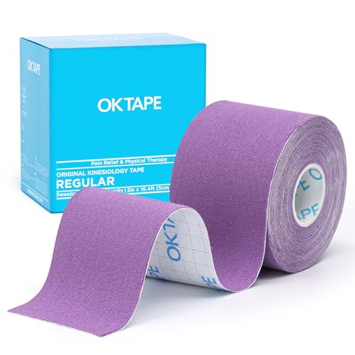 Image of OK TAPE Kinesiology Tape Elastic Athletic Tape 2in x 16.4ft Uncut 1Roll | Regular Original Cotton Elastic Athletic Tape Latex Free for Support and Recovery, Sports Tape, Purple