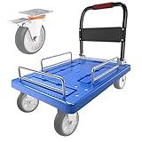 Heavy Duty Platform Truck Cart with Brake Wheels & Foldable Fences 1300lbs Capacity Flatbed Cart for Moving and Transport 36