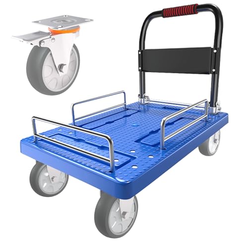 Heavy Duty Platform Truck Cart with Brake Wheels & Foldable Fences 1300lbs Capacity Flatbed Cart for Moving and Transport 36