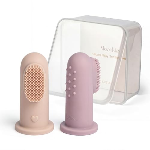 Image of Moonkie Baby Toothbrush Finger Toothbrush Oral Cleaner Kit for 3 Months +, 2 Pcs (Blush/Pale Mauve)