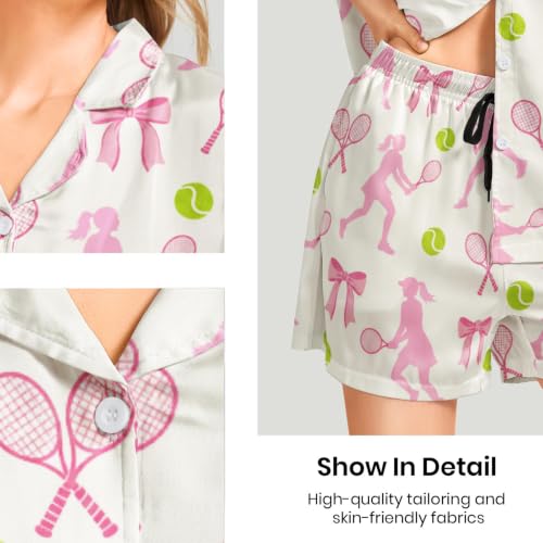 Image of Funny Pajamas for Women Set Print Satin Loungewear Pjs Short Sleeve Button Down Top and Shorts Sets Sleepwear XS-3XL