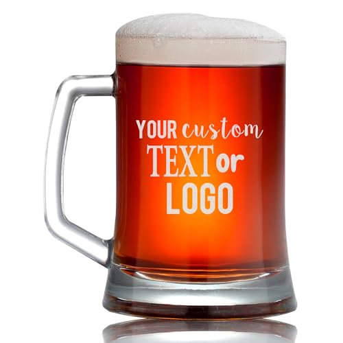 Personalized Beer Mug with your Photo, Logo or Text - 17oz Custom Beer Stein, Engraved Fun Gift for Birthdays, Best Friend, Graduation, Groomsman (1 Pack) (Beer Mug, Custom Design)