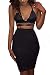 Sunfury Outfits for Women Two Piece Halter V Neck Backless Crop Top and High Waist Skirt Set Bodycon Stretchy Sequin Dress Black S