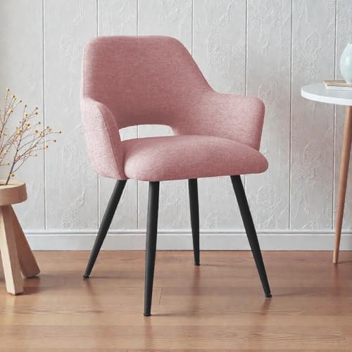 Image of Finch Fox Motel Luxurious Home Collection Upholstery Fabric Arm Dining Room Chairs in Pink Color with Black Metal Powder Coated Legs (Set of 4)