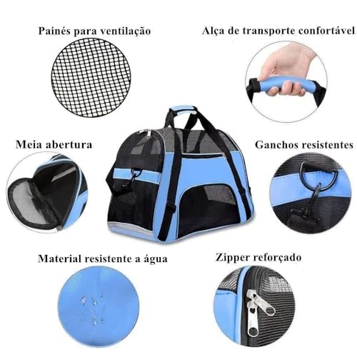 Bolsa Transporte Pet Cães e Gatos Passeio Viagem Tam M (Azul)