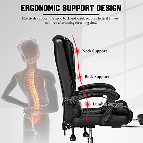 Vanspace Executive Office Chair With Footrest Reclining Computer Desk Chair Soft Leather High Back With Lumbar Support Padded Armrest Adjustable For Home Office Black #TOP1