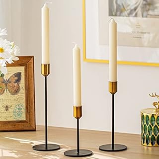 Candle Holders Taper Candle Holder - Set of 3 Black Candlestick Holders with Brass Top Candle Stick Stands for Table Decoration Candle Sticks Holder Fits 2cm Diameter Candles Living Room Home Decor