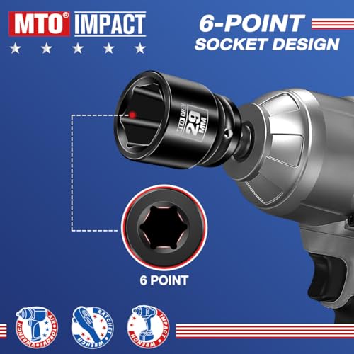 Image of MTO 1 /2 inch Drive 29mm Shallow Impact Socket, 6-Point Metric Socket for Automotive Maintaince, CR-V Steel Meets ANSI Standards