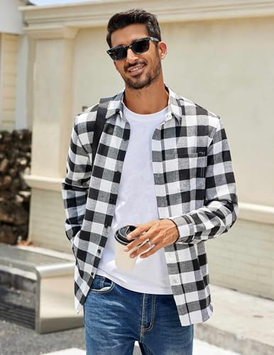 COOFANDY Mens Flannel Shirts Long Sleeve Casual Plaid Shirt for Men Button Up Shirt Jackets with Pocket2