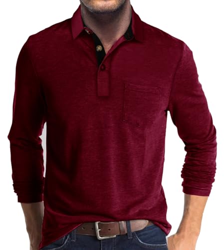 Men's Polo Shirts Casual Classic Short/Long Sleeve Button Collared Cotton Golf Tees Shirts Tops with Pocket