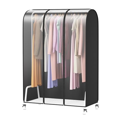 Image of Syeeiex 3.6ft Translucent Clothes Rail Cover with Double Strong Zipped 43" Dustproof Cover Protective Zip Cover for Hanging Garment, Cover For Clothes Rail, 110 x 152 x 50 cm, Black & Transparent