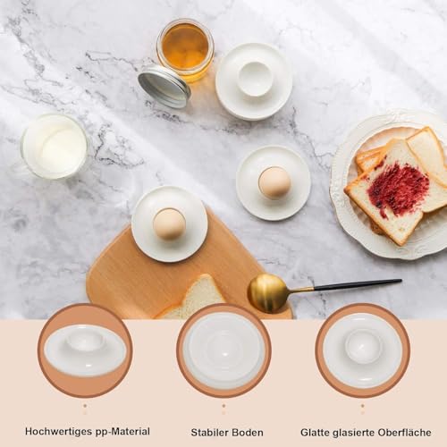 6er-Set Eierbecher aus Kunststoff – Mikrowellen- & spülmaschinenfest – Ideal für weiche und Harte Eier mit breitem Rand als praktischer Teller – Bild 4