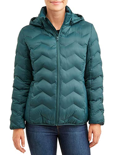 Time & Tru Women's Wind Resistant Bubble Coat (Medium 8/10, Gem Slate)