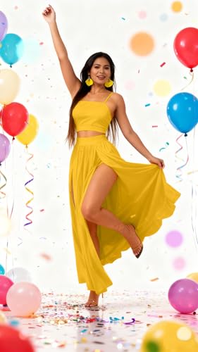 Image of Women Sexy 2 Piece Outfits Dress Chiffon Strap Deep V Neck Bra Crop Top High Split Maxi Dresses Skirt Set