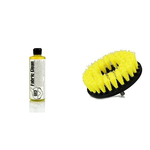 Chemical Guys CWS_103_16 Fabric Clean Carpet and Upholstery Shampoo and Odor Eliminator (16 oz) and Chemical Guys ACC_201_BRUSH_MD Medium Duty Carpet Brush with Drill Attachment, Yellow Bundle