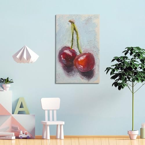 Impression sur toile cerises au pastel texturé avec cadre de qualité - 4