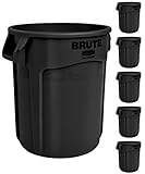 Rubbermaid Commercial Products BRUTE Heavy-Duty Trash/Garbage Can, 10-Gallon, Black, Wastebasket for Home/Garage/Mall/Office/Stadium/Bathroom, Pack of 6