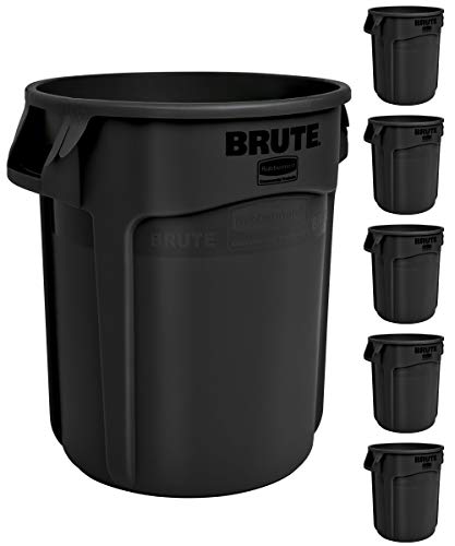 Image of Rubbermaid Commercial Products BRUTE Heavy-Duty Trash /Garbage Can, 10-Gallon, Black, Wastebasket for Home /Garage /Mall /Office /Stadium /Bathroom, Pack of 6