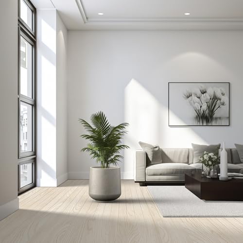 Image of Kante Large Round Curved Weathered Concrete Planter 16.5 inch Dia, Outdoor | Rubber Plug for Indoor, Drainage for Garden, All-Weather Cement Tree Pot, Handcrafted, Anti-Frost & UV, Modern Home Decor