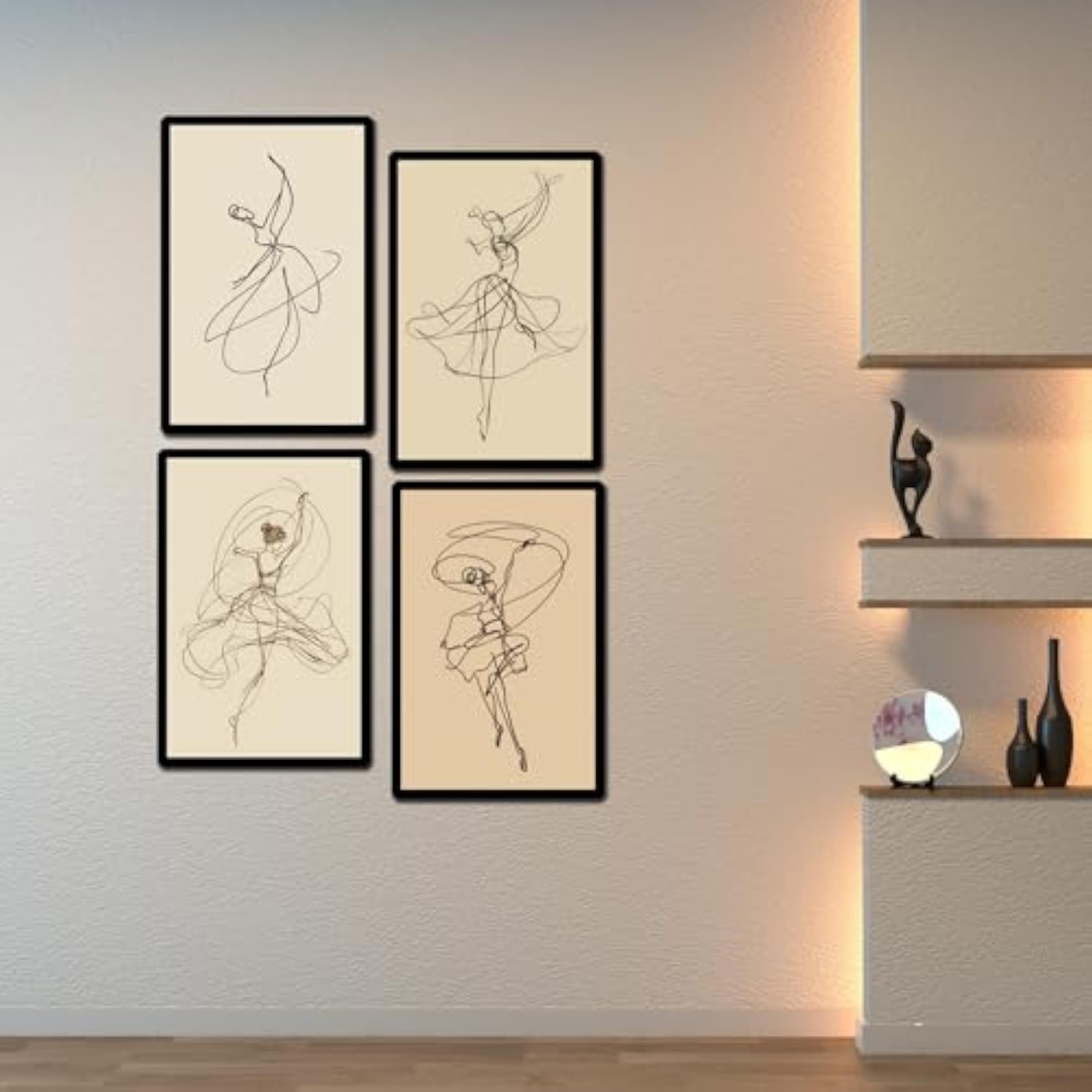 Graceful Dancer Line Art Wall Frames, Set of 4