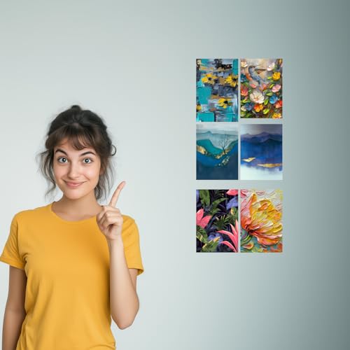Image of Abstract Floral & Nature Teal Gold Art Print Set - Set of 2-4x6 Inch - Board (Pack of 6) - Sticker (Pack of 6)