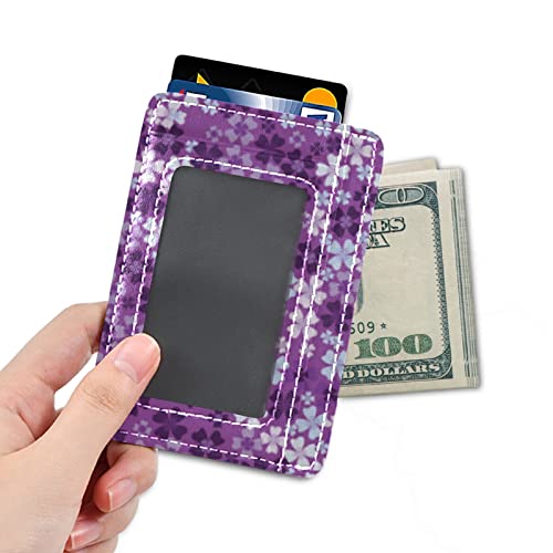Seamless Pattern of Purple White Lilac Flowers Floral Pattern Slim Minimalist Wallet, Front Pocket RFID Leather Blocking Card Holder Case for Men Women Girls Ladies, Stylish Printing Gift4