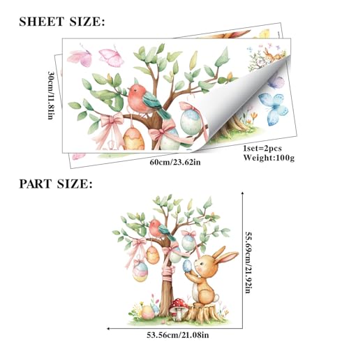 Fensteraufkleber Ostern Selbstklebend – Wiederverwendbare Fensterbilder mit Hasen & Ostereiern | Doppelseitige PVC Oster-Fenstersticker für Kinderzimmer, Osterdeko, Spiegel & Glas (A)