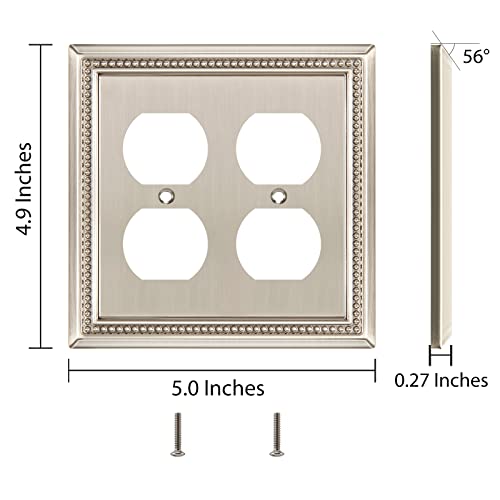 Image of Henne Bery Sunken Pearls Heavy Duty Decorative Wall Plate Switch Plate Outlet Cover (Double Duplex, Satin Nickel)