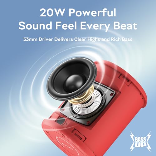 Image of Portable Bluetooth Speaker, IPX7 Waterproof Wireless Speaker with 20W Loud Stereo Sound, 15H Playtime & Beat-Synced RGB Light, Small Outdoor Speaker for Shower, Pool, Beach,Hiking,Gifts(Red)
