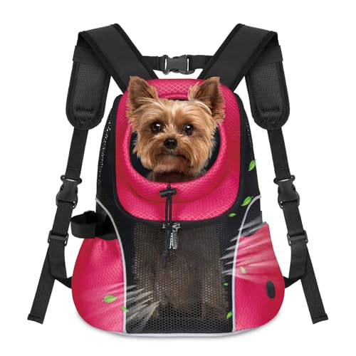 WOYYHO ペット ドッグキャリア バックパック 小型犬用 フロントバックパック 通気性メッシュ 犬用旅行用バックパック 安全ベルト付き 旅行 ハイキング サイクリング アウトドア用 (M(5~10ポンド)、ローズ)（Amazon）