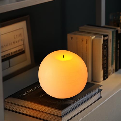 Image of Flameless Candles with Remote & Timer,4 inch H LED Battery Operated Round Candle 2 Pack,Real Wax Christmas Candle Lights Flickering for Christmas Gift Wedding Home Decor (Ivory)