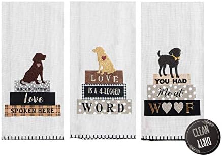 18TH STREET GIFTS Dog Decor Dish Towels - Set of 3 100% Cotton Tea Towels for Dog Lovers and Dishwasher Magnet - Dog Mom Gifts for Women - Dog Themed Gifts - Dog Kitchen Decor